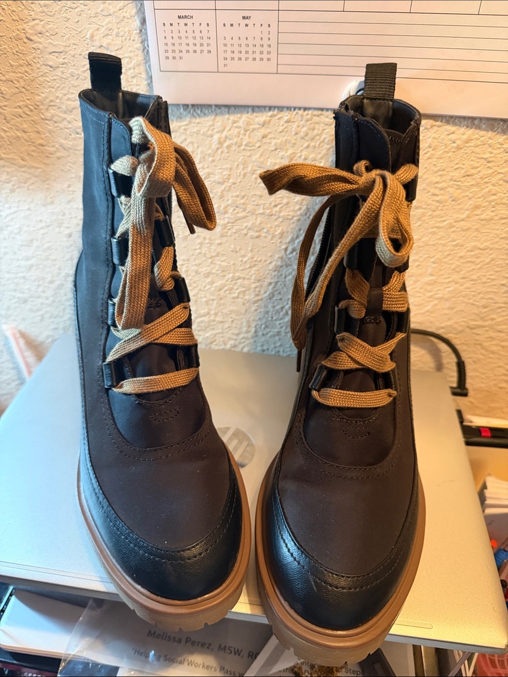 Target Brown Lace-Up Combat Boots with Tan Laces